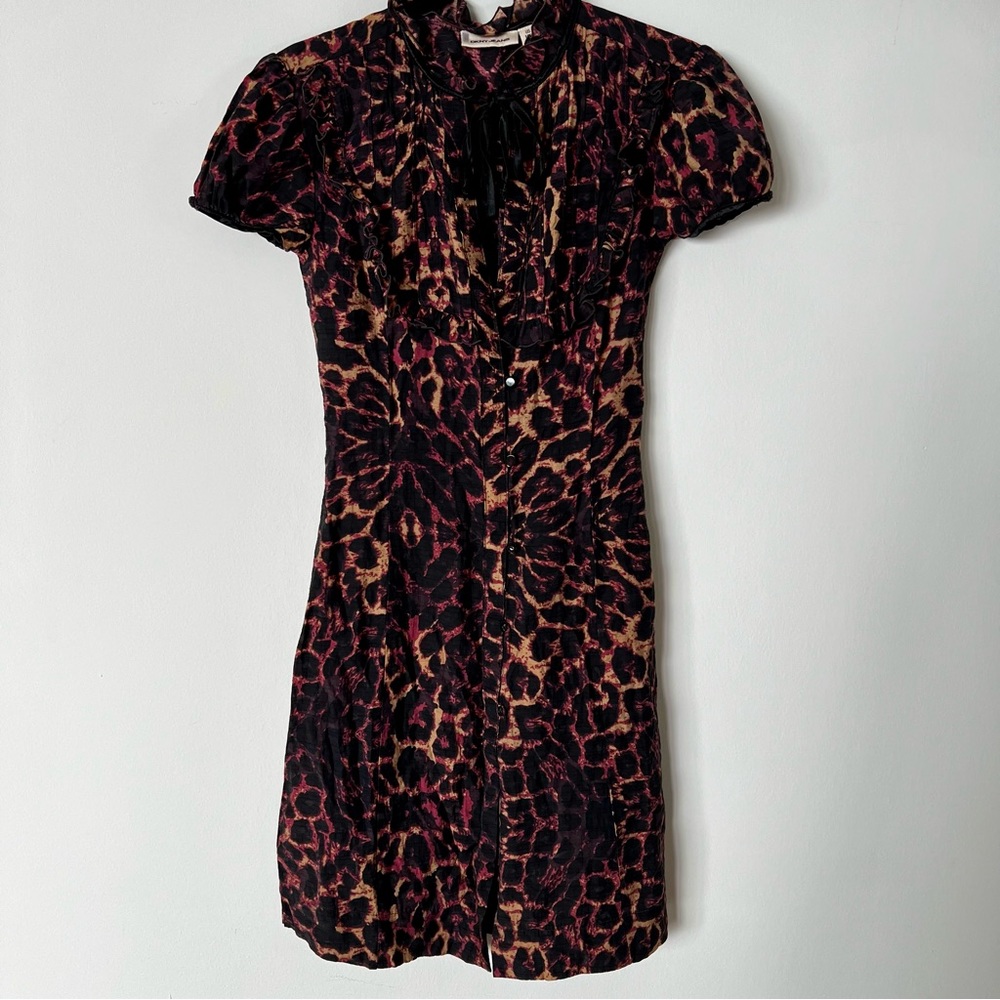 Vintage Y2K DKNY Ruffle Bib Animal Print Dress - Picture 11 of 17